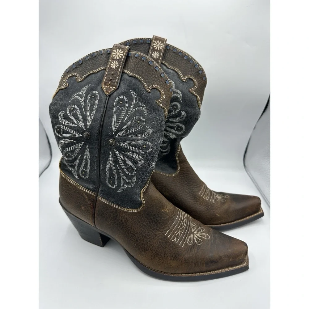 Ariat Daisy 10004577 Womens 9.5B Brown Blue Leather Snip Toe Cowboy Boots - Picture 1 of 8